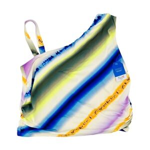 Lands End Women's 16W One Shoulder Tankini Top Tie Dye Stripe Blue Yellow New